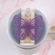 Butterfly Tumbler Drink Accessory Water Bottle Drink Topper: PURPLE GLITTER BUTTERFLY / Fits 40oz Stanley Quencher H2.0 Tumbler