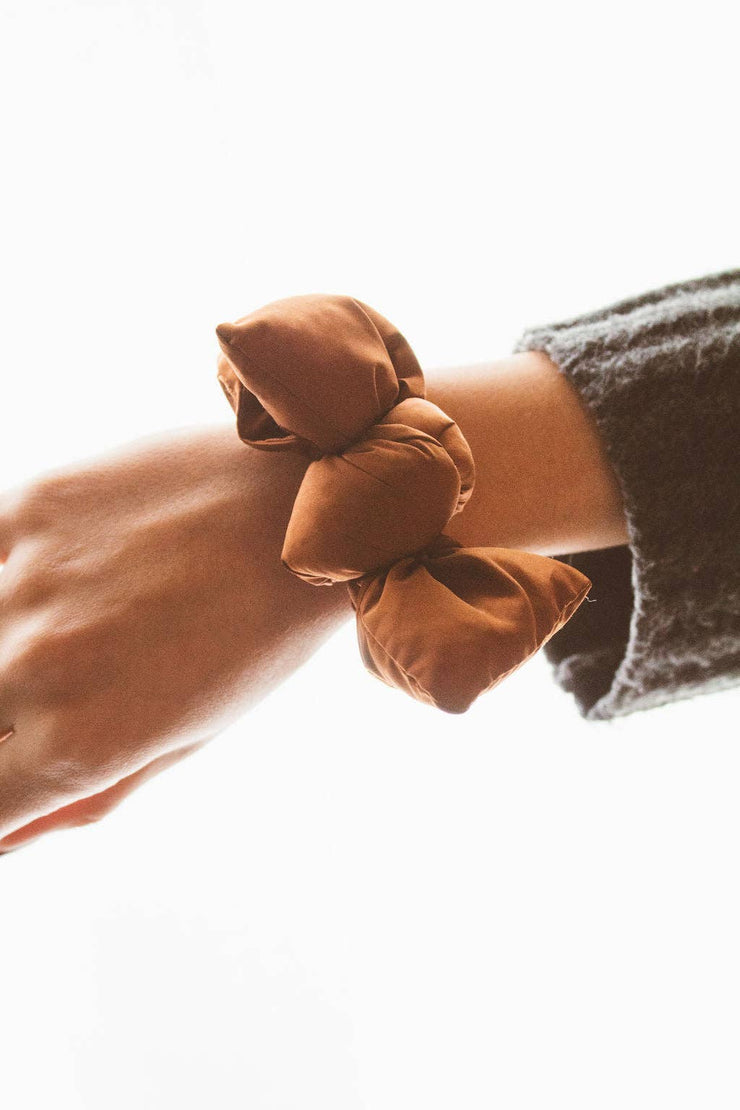 Puffer Bow Scrunchie: Brown