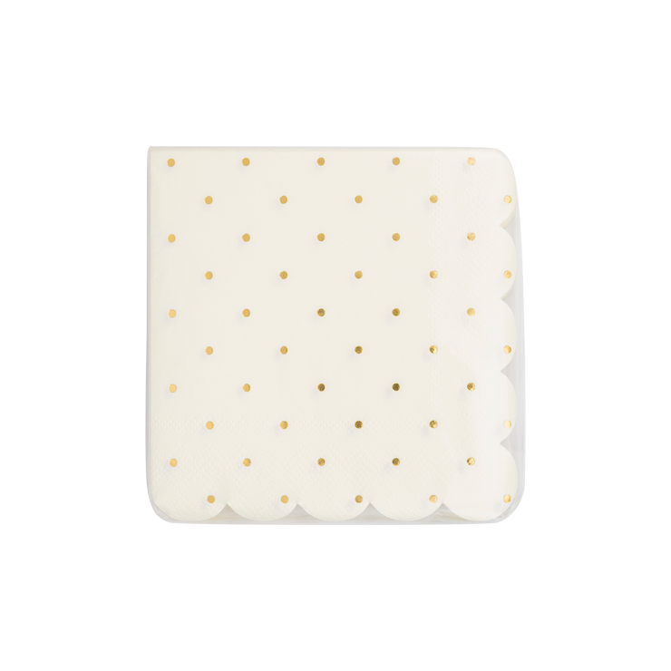 Gold Foil Polka Dot Scalloped Paper Cocktail Napkin