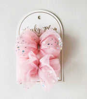 Tulle Hair Bow Set - Pink: Clip