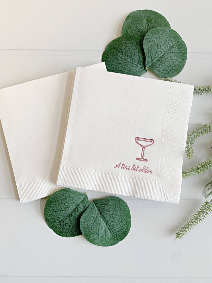 Tini Bit Older Cocktail Napkins - Pink on White