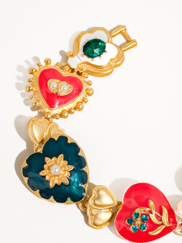 Elysian 18K Gold Boho Baroque Heart Color Bracelet: Multi-Colored