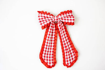 Gingham Hair Bow - Patriot's Pride: Red