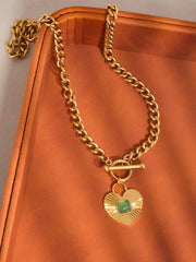 Après 18K Gold Non-Tarnish Green Heart Chain Necklace: Green