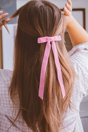 Velvet Double Bow Barrette: Pink