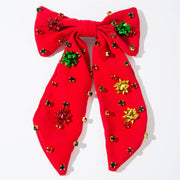 Beaded Hair Bow - Yuletide Shine: Red