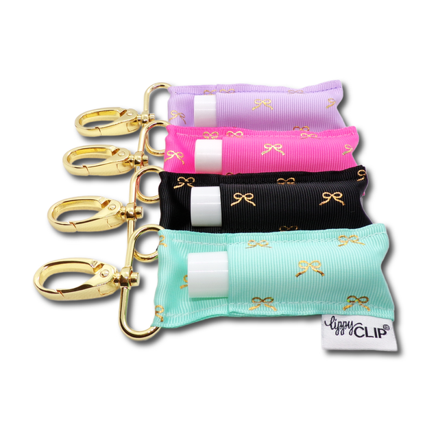 Gold Bows on Black LippyClip® Lip Balm Holder