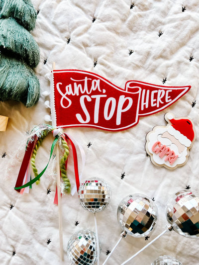 Santa Stop Here Pennant Flag: Red
