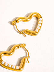 Avena 18K Gold Non-Tarnish Pearl Heart Hoop: Yellow Gold