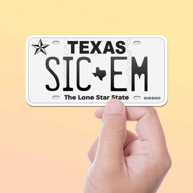 Sic Em Texas License Plate Sticker