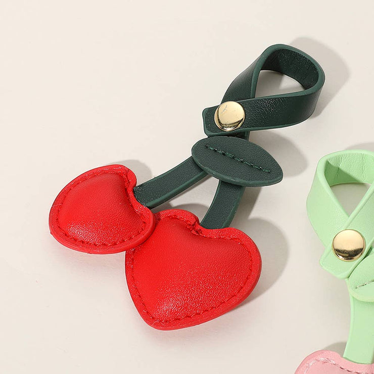 Faux Leather Cherry Bag Charm: Red