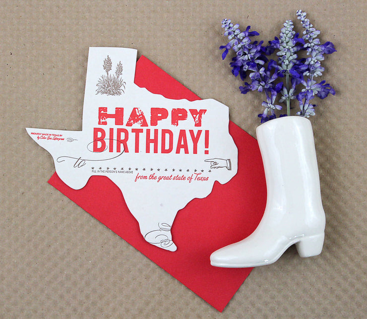 Texas Birthday | Letterpress Die-Cut Greeting Card