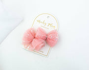 Tulle Hair Bow Set - Pink: Clip