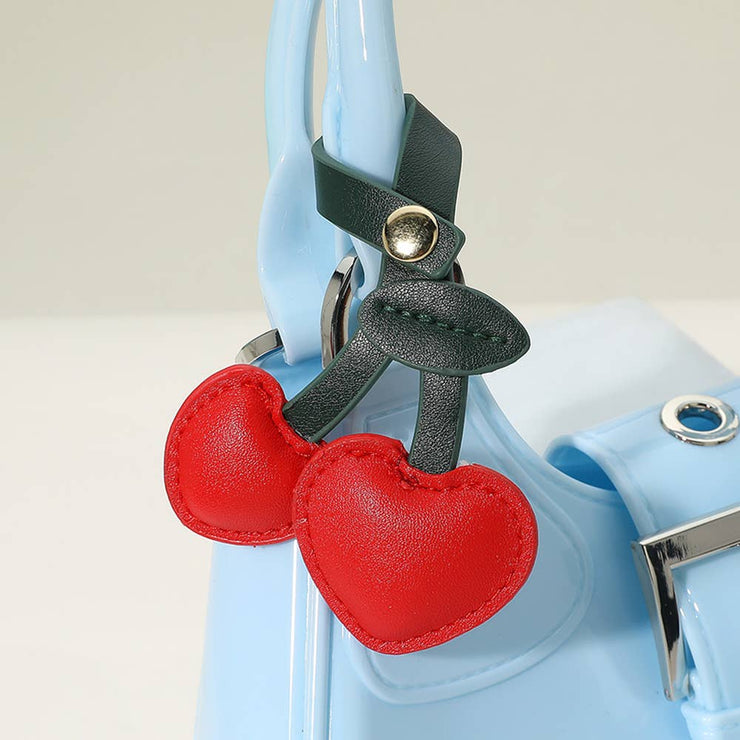 Faux Leather Cherry Bag Charm: Red