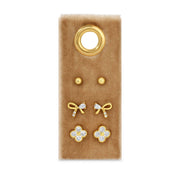 Set of 3 Bow Accented Stud Set on Velvet Tag