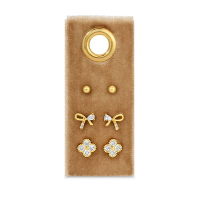 Set of 3 Bow Accented Stud Set on Velvet Tag