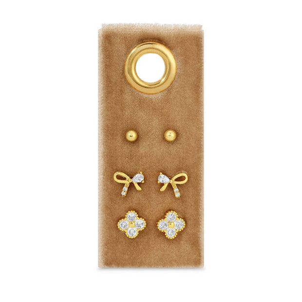 Set of 3 Bow Accented Stud Set on Velvet Tag