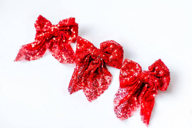 Red Sequin Hair Bow: Clip
