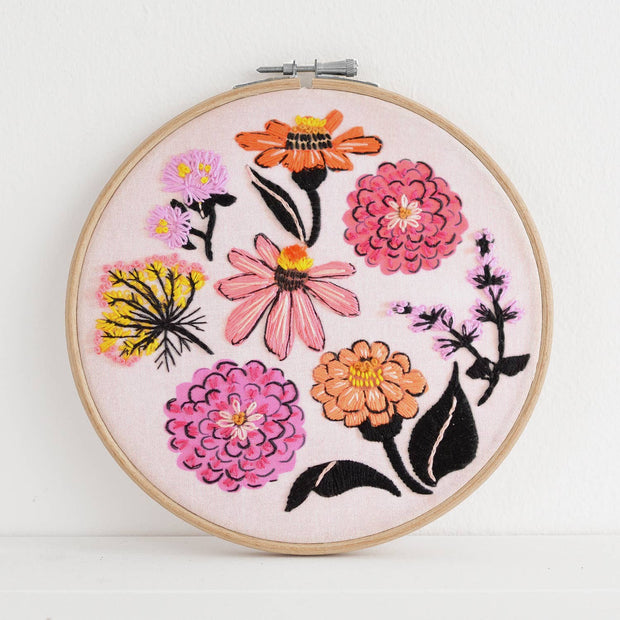 Zinnia Sampler Premium Embroidery Kit, 6 inch