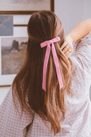 Velvet Double Bow Barrette: Pink