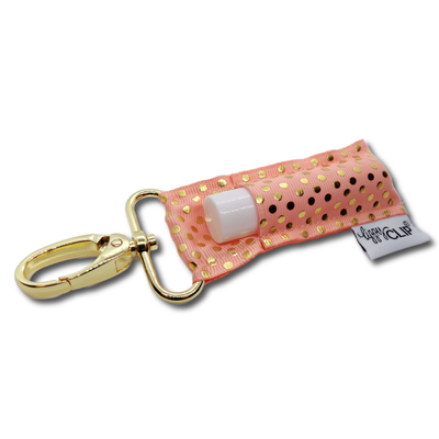 Gold Dots on Peach LippyClip® Lip Balm Holder for Chapstick