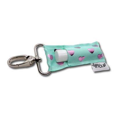 Pink Hearts on Aqua LippyClip® Lip Balm Holder for Chapstick