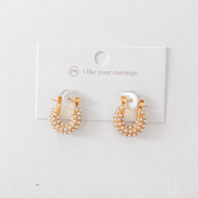 Hailey Huggie Pearl Earrings WATERPROOF