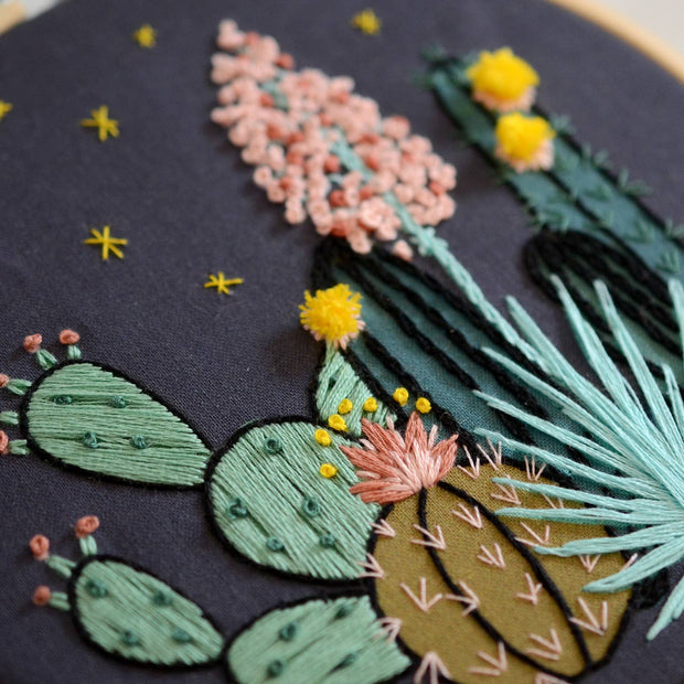 Night Cactus Premium Embroidery Kit, 6 inch