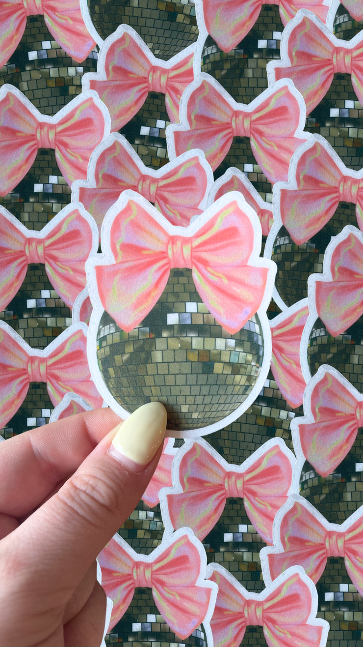 Bow disco ball matte clear waterproof sticker 