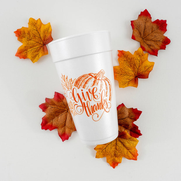 20oz. Styrofoam Cup 10 Pack Sleeve "Give Thanks"