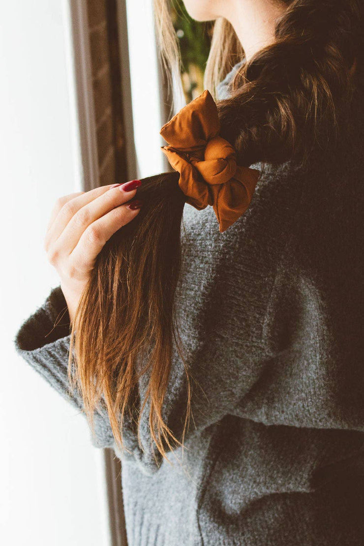 Puffer Bow Scrunchie: Brown