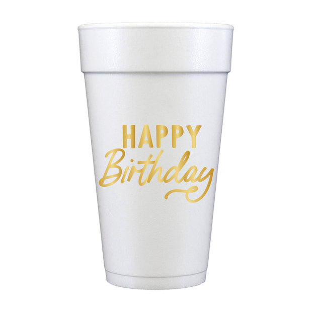 Happy Birthday Gold Foam Cups - Birthday