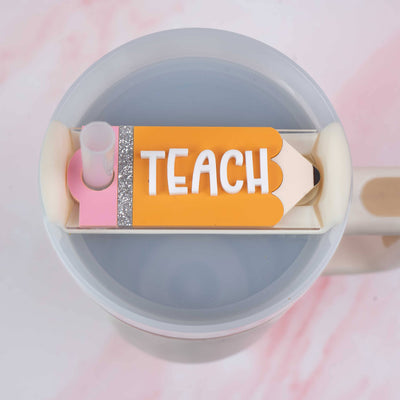 Teacher Water bottle Cup Accessory - Topper for Tumbler: PENCIL / Fits 30oz Stanley Quencher H2.0 Tumbler