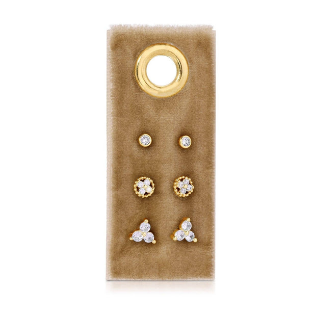 Everyday Brilliance: CZ Stud Earring Set of 3