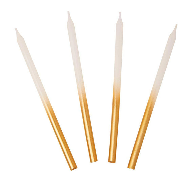 White & Gold Birthday Candles | 16 Pack | Cake Candle |