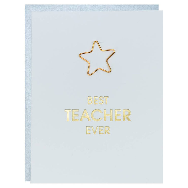 Best Teacher Ever Paper Clip Letterpress Greeting Card