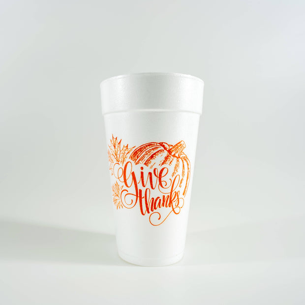 20oz. Styrofoam Cup 10 Pack Sleeve "Give Thanks"