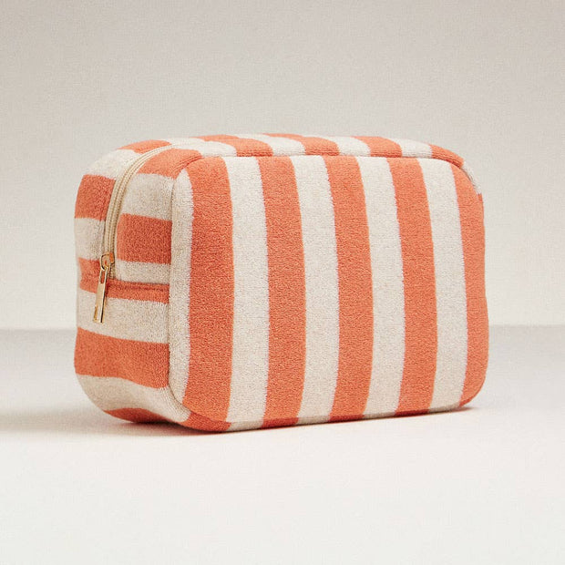 Striped Pattern Cosmetic Pouch Bag: Coral