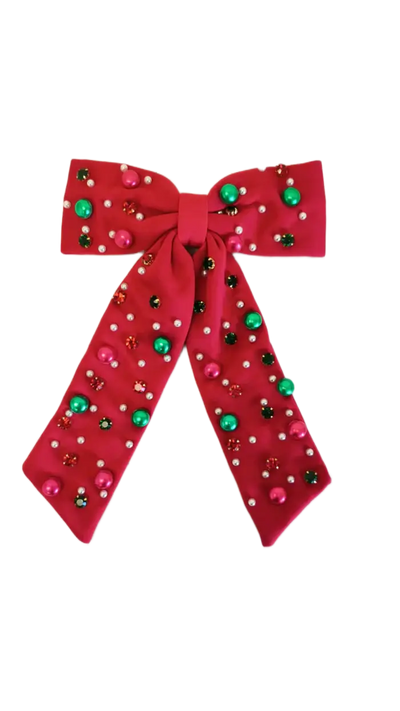 Beaded Hair Bow - Mistletoe Magic: Clip