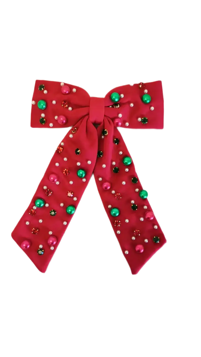 Beaded Hair Bow - Mistletoe Magic: Clip