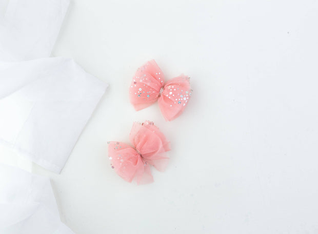 Tulle Hair Bow Set - Pink: Clip