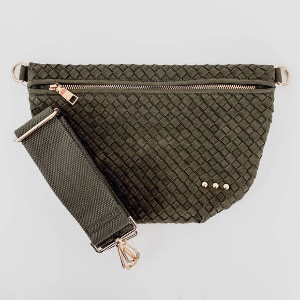 Suede Westlyn Woven Bum Bag: Suede Olive