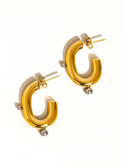 Alsace 18K Gold Non-Tarnish Two Toned C Hoop Earring: Multi-Colored