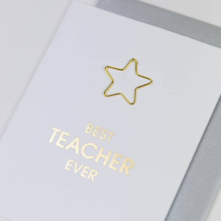 Best Teacher Ever Paper Clip Letterpress Greeting Card