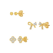 Set of 3 Bow Accented Stud Set on Velvet Tag