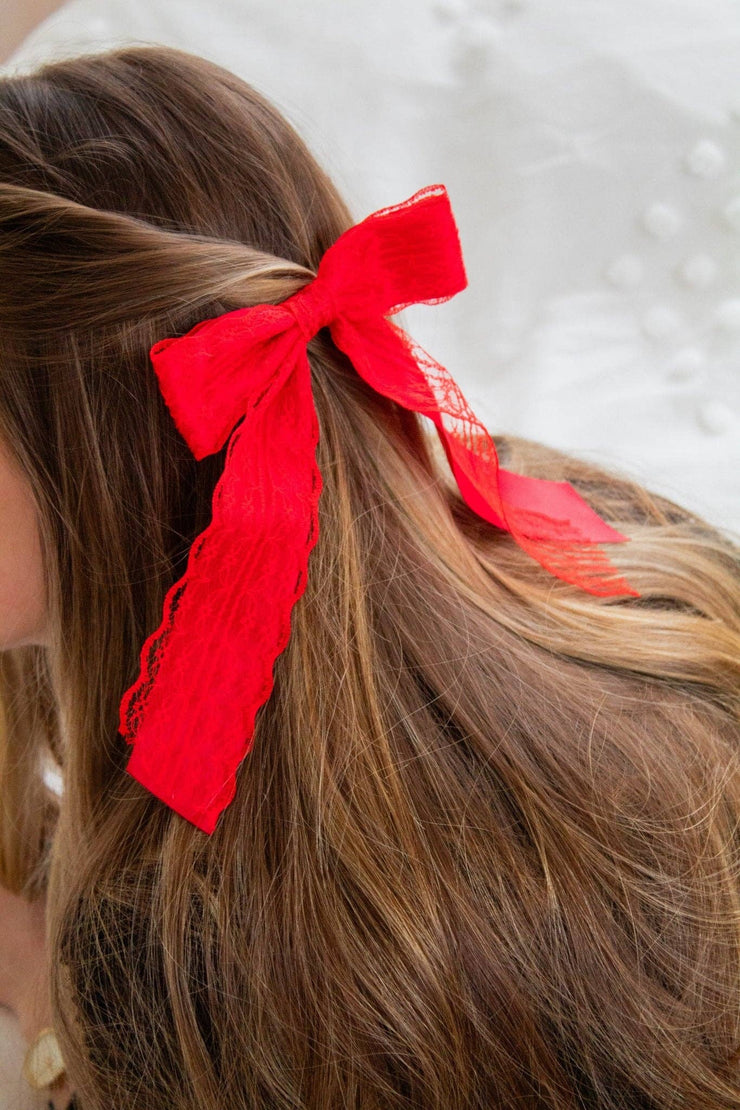 Satin Lace Long Bow Clip