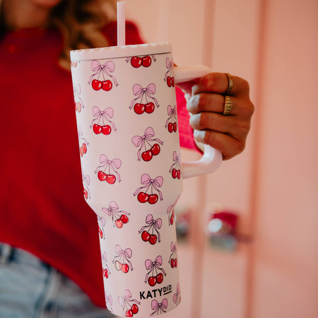 Cherry Bow Wholesale 38 Oz Tumbler Cup: Light Pink