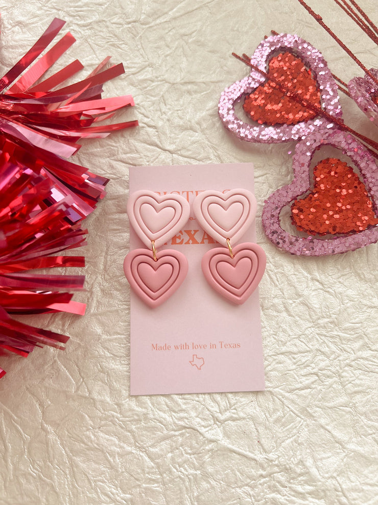 Pink Double Hearts Earrings: Sisters from Texas