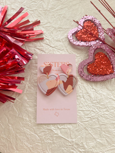 Terrazzo Double Hearts Heart Earrings: Sisters from Texas