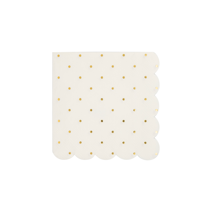 Gold Foil Polka Dot Scalloped Paper Cocktail Napkin